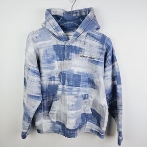 Abercrombie Kids Hooded Cotton Blend Sweatshirt - Blue, White, Gray